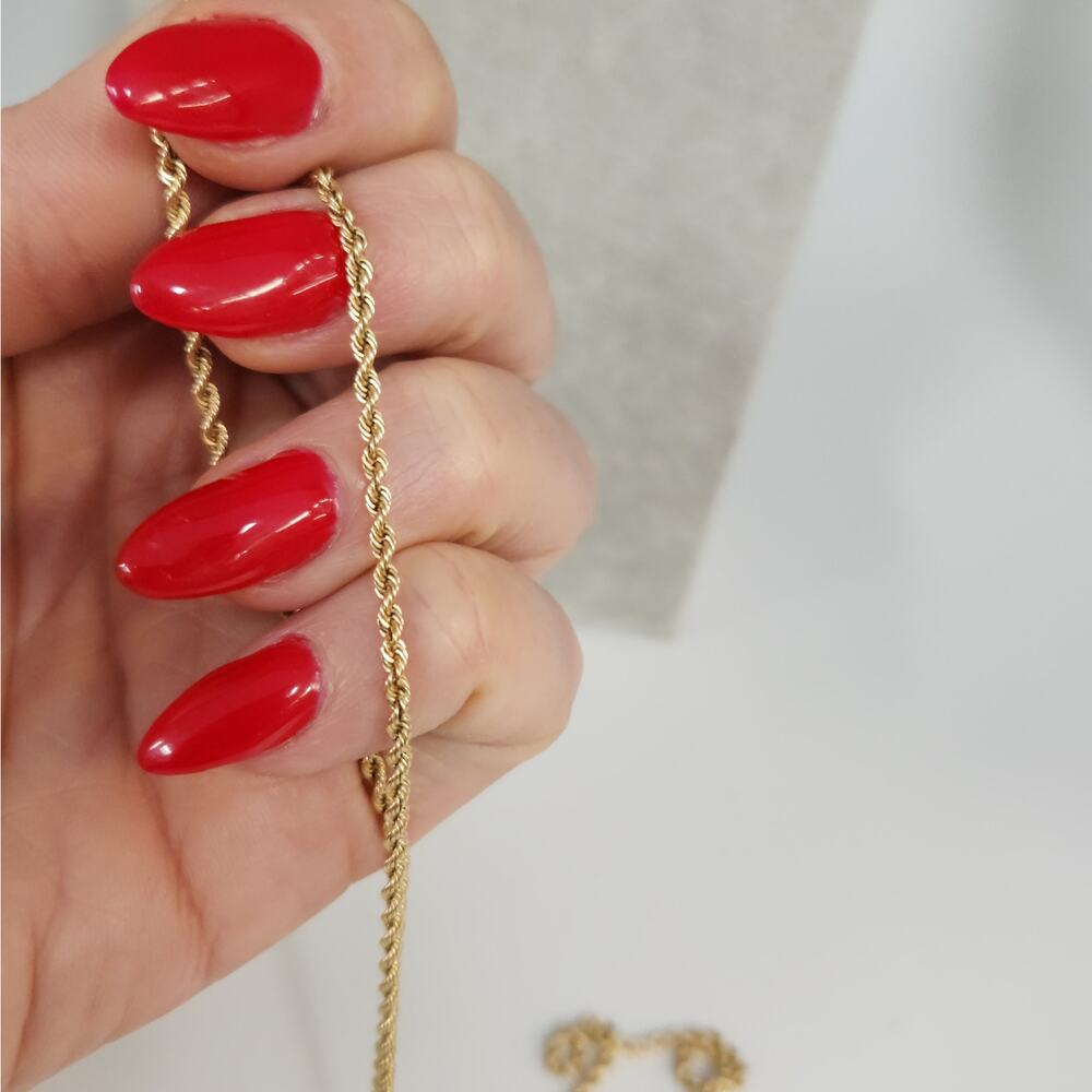 14k Yellow Gold Rope Chain Necklace 20in Classic Twist Link, Secure Barrel Clasp - Picture 5 of 11
